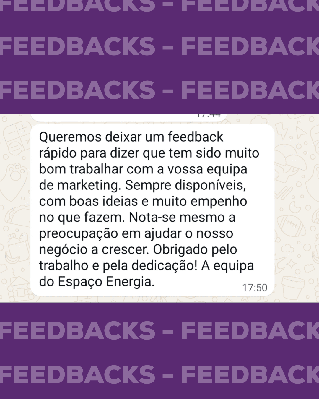 Feedback do Espaço Energia: muito bom trabalhar com a equipa, sempre disponíveis, com boas ideias e muito empenho.