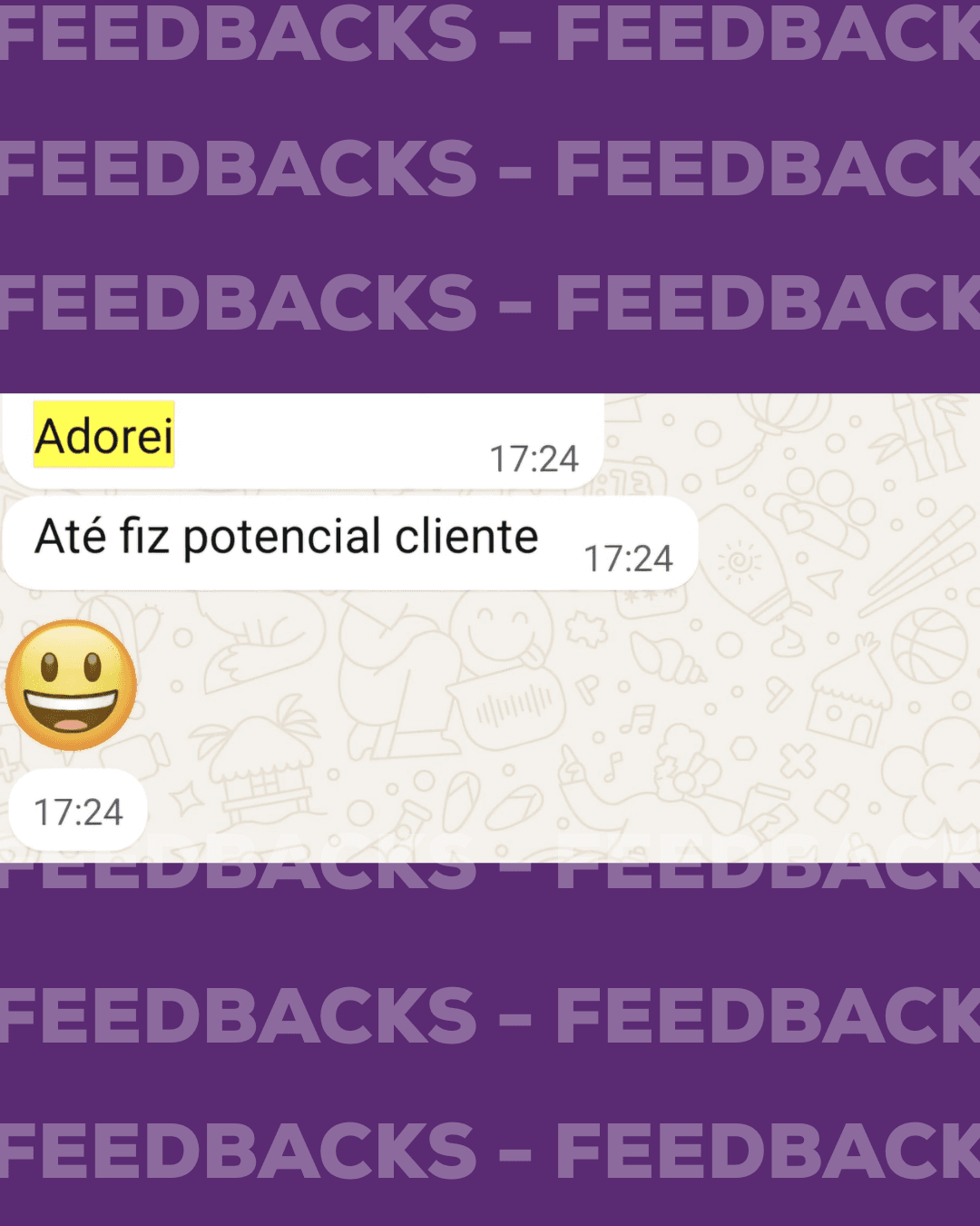 Feedback de cliente da Marketing Clinic (mensagem real)